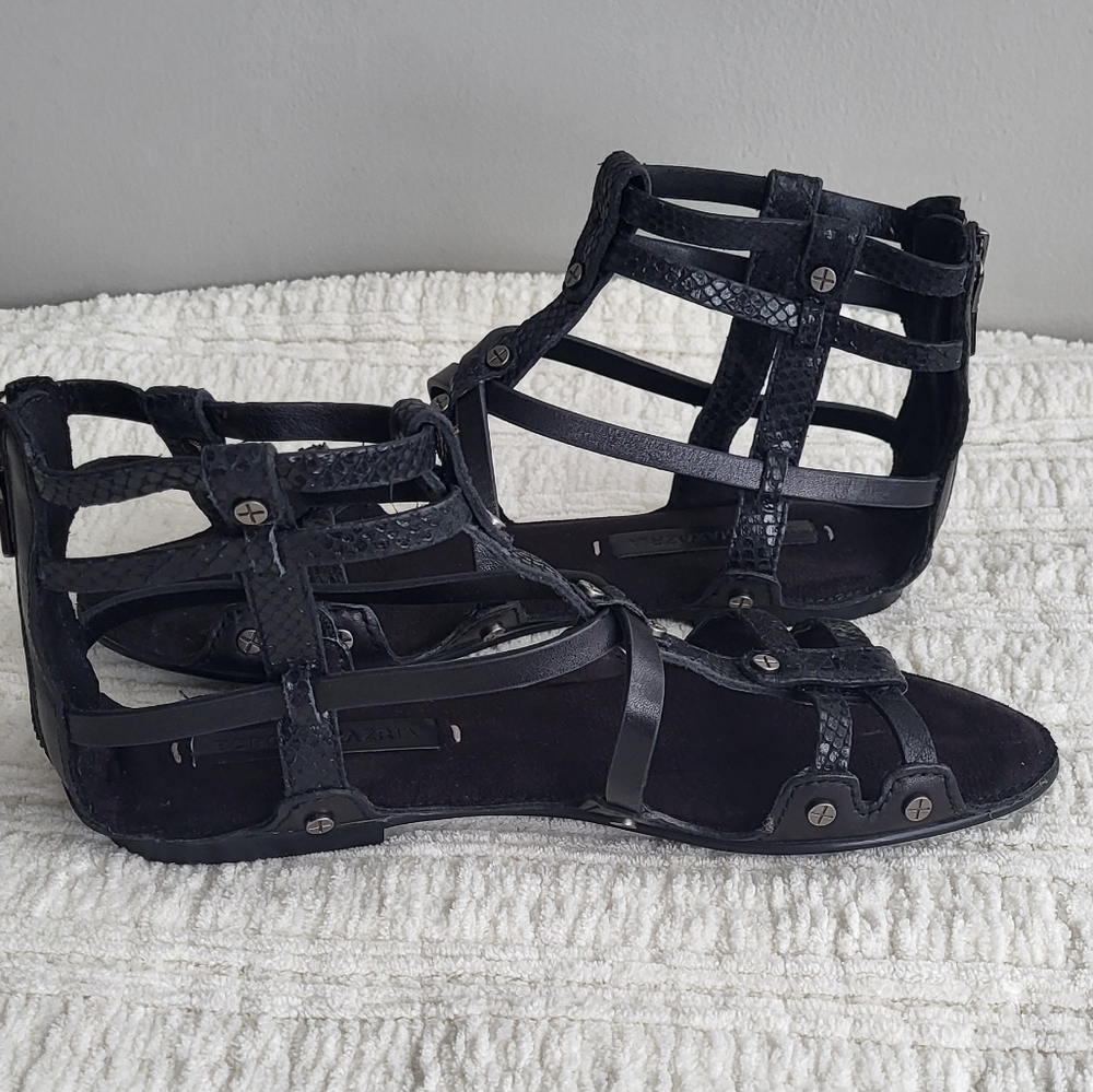 BCBG Black Gladiator Sandals with Cage Design